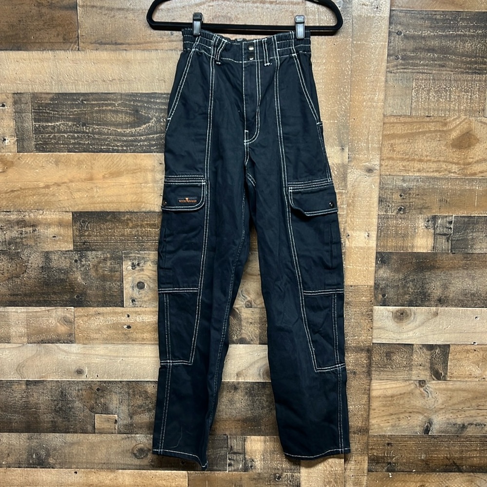BDG Relaxed Skate Jean Womens 24 Black Cargo Jeans High Rise Elastic Waist